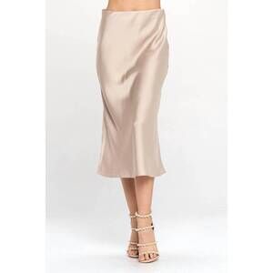 NEW RENEEC. spring satin midi skirt in taupe